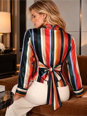 Zara Trafaluc Multicolor Striped Satin Blouse
